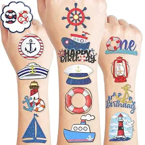 Cute Nautical Pre-cut Temporary Tattoos 8 Sheets 96 PCS Kids