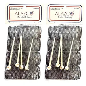 ALAZCO 8 pc Vintage Style Hair Rollers XLarge BRUSH ROLLERS & 8 PINS (8 XL Rollers)