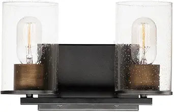 Maxim Lighting Sleek 2-Light Bath Light | Antique Brass/Black Finish | Glass Shade | Bathroom Light | 11842CDABBK