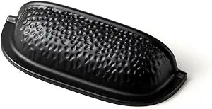 Goo-Ki 6 Pack 2 1/2 Inch Matte Black Cabinet Cup Pulls Hammered Texture with Curved Edges, Elegant Modern Drawer Bin Handle for Kitchen & Furniture