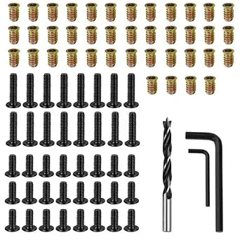 Wood Screw Inserts Kit 40 Sets 1/4"-20 Furniture Hardware with 3/4" & 1-1/4" Hex Bolts, Pilot Drill Bit, 2 Wrenches for Furniture Assembly, Stripped Hole Repair