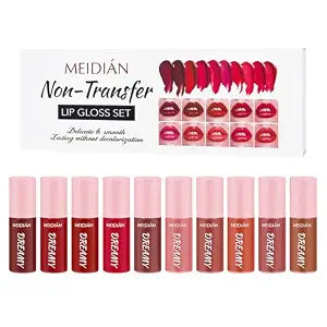 10-Piece Non-Transfer Liquid Lip Gloss Set Dreamy Matte Long-Lasting Lipstick Kit with 10 Assorted Shades, Smudge-Proof