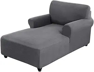 Chaise Lounge Cover Stretch Sofa Chaise Chair Cover with Armrests Jacquard Chaise Lounge Slipcover Indoor with Double Arm for Living Room Bedroom Furniture Protector for Kids Pets