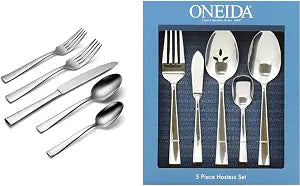 Oneida H147020A Monolith 20 Piece Everyday Flatware, 18/0 Stainless Steel, Silverware Set (Service for 4) & Nocha 5 Piece Hostess Set