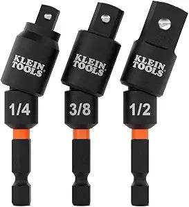 Klein Tools 65813SW 3-Piece Impact Swivel Socket Adapter Set, 1/4", 3/8", 1/2" Square Drive, Impact Driver to Socket Extensions, 20-Degree Swivel, Impact-Rated, Ball Detent