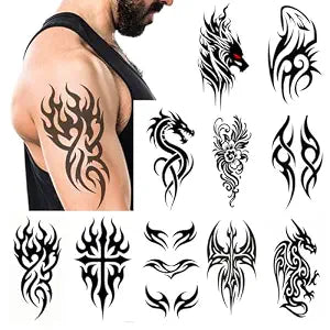 Large Tribal Temporary Tattoos for Men & Women �����ï¿"x4.7" Black Totem Fake Tattoos, Waterproof Removable Body Art Stickers for Chest, Arms, Shoulders, Legs