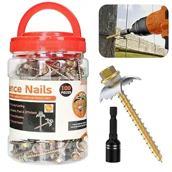100 PCS Fence Staples304 Stainless Steel Fence Nails for Softwood Reusable Fasteners Wire Fencing Screws for Mesh/Woven Wire, Quick Power Drill Installation Ideal for Farms, Gardens & Outdoor Use