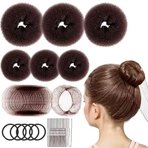 FANDAMEI 6 PCS Hair Bun Makers for Kids, 10 Invisible Bun Nets for Ballet Girls, 3PCS Extra Small 3PCS Small Donut Buns for Hair Kids, Bun Makers Hair Nets for Buns with 5 Elastics 20 Pins (Brown)