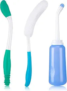 Meanplan 3 Pcs Toilet Aids Tools for Wiping and Bidet Body Brush Set Extended Reach Comfort Wiper Tools Elderly Assistance Butt Cleaner Shower Brush Travel Bidet Bathroom Aid for Disabled Pregnant
