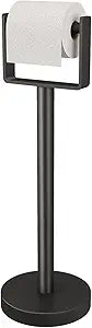 YUMORE Heavy Duty Toilet Paper Holder Stand, Extra-Weighted Base No Tipping, Stainless Steel Toilet Paper Stand, Free Standing Floor Tissue Roll Holder for Bathroom, Matte Black 200UP
