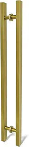 Titanium Gold Square Barn Door Handles 12"/16"/18"/24"/36"/48"/59'', Pull Push Long French Door Handle Double Sided, Large Front Exterior Shower Door Pull Handles