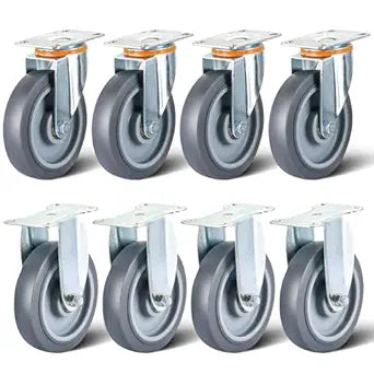 8 Pcs 5 Inch Caster Wheels Replacement Kit Heavy Duty TPR Rubber Silent Casters Includes 4 Swivel & 4 Rigid 5" Casters, Utility Cart Caster for DIY Transporting Trolley