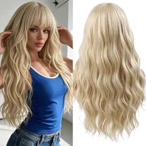 Light Blonde Wigs for Women Blonde Long Curly Wig with Bangs