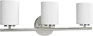 Replay Collection 3-Light Etched White Glass Modern Bath Vanity Light Brushed Nickel