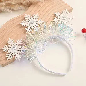 Christmas Headband White Snowflake Hair Bands Glitter Snowflake Rhinestone Headpiece New Year Hair Accessories for Women Girls Christmas Happy New Year Winter Party Supplies