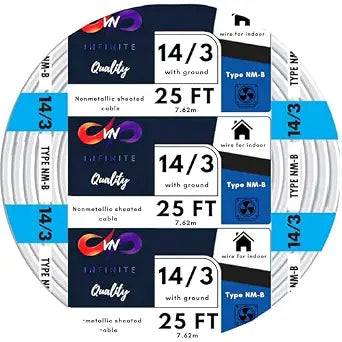 Solid Indoor Wire 14/3 W/G NMB Cable 25ft Coil - Copper Building Wire - Nonmetallic with Ground Sheathed Cable White SW 63946855