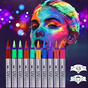 10 Colors Glow in The Dark Face Paint Markers, Neon UV Body Pens