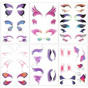 Konsait 6 Sheets Butterfly Tattoos Temporary for Women Girls Face Tattoos for Women Eye Sticker Makeup Tattoo Temporary For Girls Face Butterfly Wing Tattoos 17 Pairs