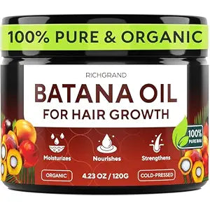 Batana Oil for Hair Growth - 100% Raw & Organic Unrefined Batana Oil - Cold Pressed Hair Mask for Scalp Health, Thicker Hair & Split Ends Repair - Natural & Pure (4.23 oz)