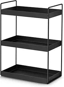 3-Tier Bathroom Countertop Organizer Vanity Tray Cosmetic & Makeup Storage Kitchen Spice Rack Standing Shelf, Black, 12.2" L x 6.7" W x 16.9" H, Iron