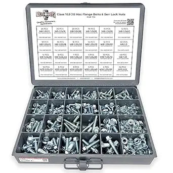 Metric Class 10.9 JIS Hex Cap Flange Frame Bolts & Serrated Flange Nuts Assortment Kit - 402 Pieces!