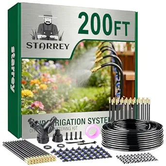 Drip Irrigation System, 2026-Upgrade 200Ft 1/4" Garden Watering System with 40 Pcs 360 Adjustable Copper Nozzles, DIY Kit for Garden, Lawn, Greenhouse, Raised Beds & Outdoor Plants