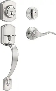 Probrico Front Door Lock Handle and Deadbolt Set,Satin Nickel Exterior Door Lever with Reversible Handle,Front Door Hardware with Single Cylinder Deadbolt,keyed,1Set