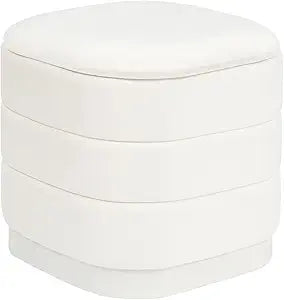 15" Velvet Storage Ottoman with Tray, Foldable Square Ottoman Footrest with Reversible Wood Lid, Collapsible Storage Footstool for Bedroom, Living Room, Dorm, White