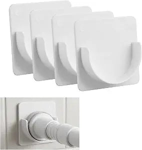 4 Pack Shower Curtain Rod Holder, PP Adhesive Brackets, Fits Rods Up to 1.5 Inch, Drill Free Wall Mount for Home Use, White (Rod Not Included)