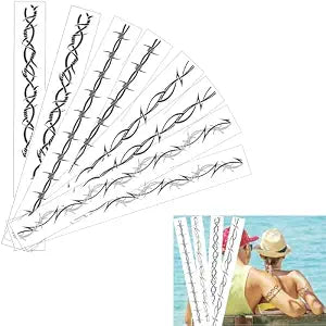 Men's and Women's Stiching Temporary Tattoo - 8 realistic black stiches and vine armband tattoos set, waterproof fake skin stickers, suitable for music festivals and parties