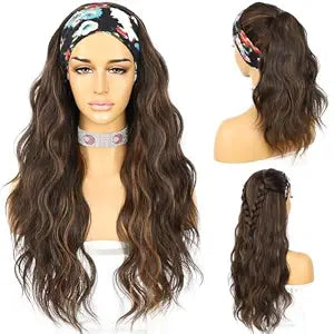 SAPPHIREWIGS Glueless Headband Wig Loose Body Wavy Synthetic Hair Wigs for Black Women Wave None Lace Front Wigs Mix Brown Color Machine Made Wigs 150% Density 26inch