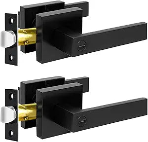 KAMOTA Privacy Door Levers, 2 Pack Matte Black Door Handles Bed and Bath Door Locks Interior Keyless Locksets, Left and Right Hand Reversible