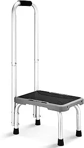 HBTower Aluminum Step Stool with Handle for Elderly, Lightweight Step Stools for Adults Seniors with Non-Slip Rubber Feet, Stepping Stools for Bedroom Kitchen Bathroom, Bed Steps for High Beds
