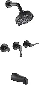 Matte Black 3 Handles Shower Faucet Set with Tub Spout Bathtub Shower Faucets Combo Set Shower System Complete Tub and Shower Trim Kit Shower Fixtures