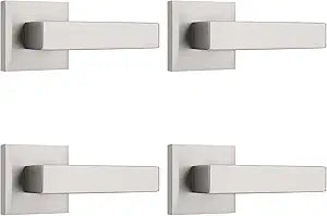KNOBWELL 4 Pack Satin Nickel Interior Door Handles, Suqare Modern Dummy Door Knobs Inactive Door Levers for Pantry/Closet/Hallway(One Side)