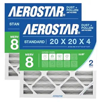 Aerostar 20x20x4 MERV 8 Air Filter 2 Pack, HVAC Pleated A/C Furnace Filters, Electrostatic MPR 600 & FPR 5, Made in USA