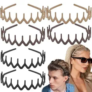 6 PCS Zig Zag Headbands Plastic Wavy Hair Head Band Comb with Teeth Hoop Accessories for Women Men Girls, Matte Morandi
