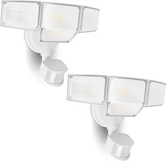 LUTEC 80W 9000LM LED Security Lights Motion Sensor Outdoor Lights, 4 Head LED Flood Lights Outdoor 5000K Daylight, IP65 Waterproof, Motion Detected Lights for Outside, Garage, Yard (White) - 2 Pack
