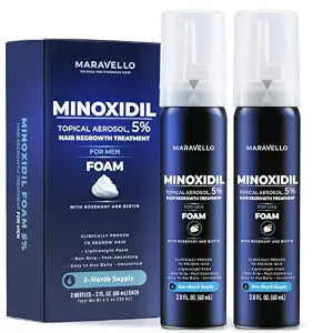5% Minoxidil Foam for Men, Hair Regrowth Treatment for the Top of the Scalp, Topical Aerosol with Rosemary, Biotin & Caffeine, 2 Bottles - 2 fl oz Each (2-Month Supply)