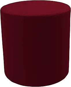 FDP Everyday 18 inch Round Ottoman Two-Texture Microfiber and Vinyl Upholstered Accent Stool, Lightweight and Modular for Extra Seating, Lounging or Footrest, 19" Height - Bordeaux