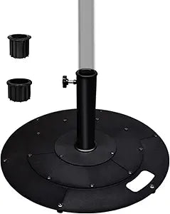 Koutemie 21 Inches Metal Umbrella Base with 2 Adapters for 1-" or 1-" Umbrella Poles, Heavy Duty Weighted Outdoor Umbrella Stand Holder for Patio Table, Black