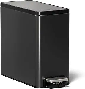 KOHLER 20957-BST Bathroom Trash Can, 2.5 Gallon Step Can, Quiet-Close Trash Can with Foot Pedal, Black Stainless Steel