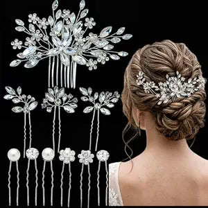 10 Pcs Bridal Hair Accessories Wedding Hair Pieces Silver Rhinestone Brides