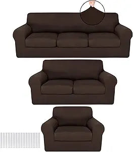 HunnmingRe Sofa Covers for 3 Cushion Couch Stretch Sofa and Loveseat Covers Set 2 Cushion Couch Cover Set Seat Slipcovers Furniture Protector for Living Room(6 Seats,Dark Brown)