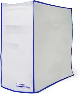 CPU Dust Cover, Covers PC Case, Silky Smooth Antistatic Vinyl, Translucent Coconut Cream Color with Blue Trim, Several Sizes Available, for Mid Tower (8.2W x 16H x 18.5D)