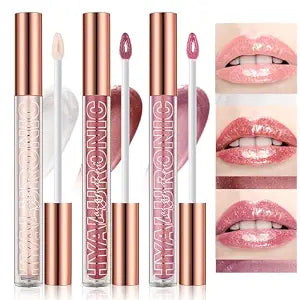 LANGMANNI Hyaluronic Acid Lip Gloss Set(3Pcs),Shimmer & Long Lasting Smooth Texture Gloss For Lips Plumping,Moisturizing And Brightening. 0.1oz/pc (#1+#2+#3)