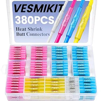 380PCS Vesmikit Heat Shrink Butt Connectors Marine Grade Waterproof