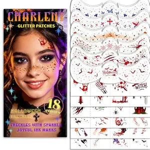 CHARLENT Halloween Glitter Freckles Face Tattoos