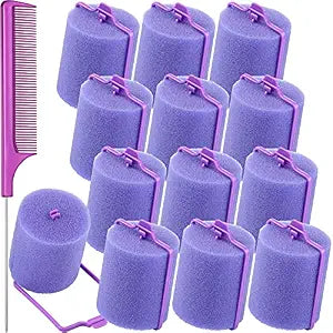 Syhood 12 Pcs Jumbo Foam Sponge Hair Rollers with Comb, 1.89 Inch, Purple