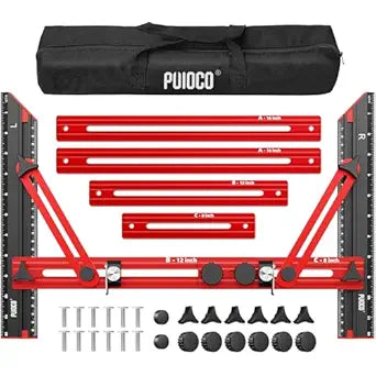 Stair Tread Template Tool, Stair Measuring Tool with Triangular Structure Brace and Edge Flip Stops, 8-72 in Solid Aluminum Alloy Stair Tread Jig for Accurately Measuring Stairs (Red)